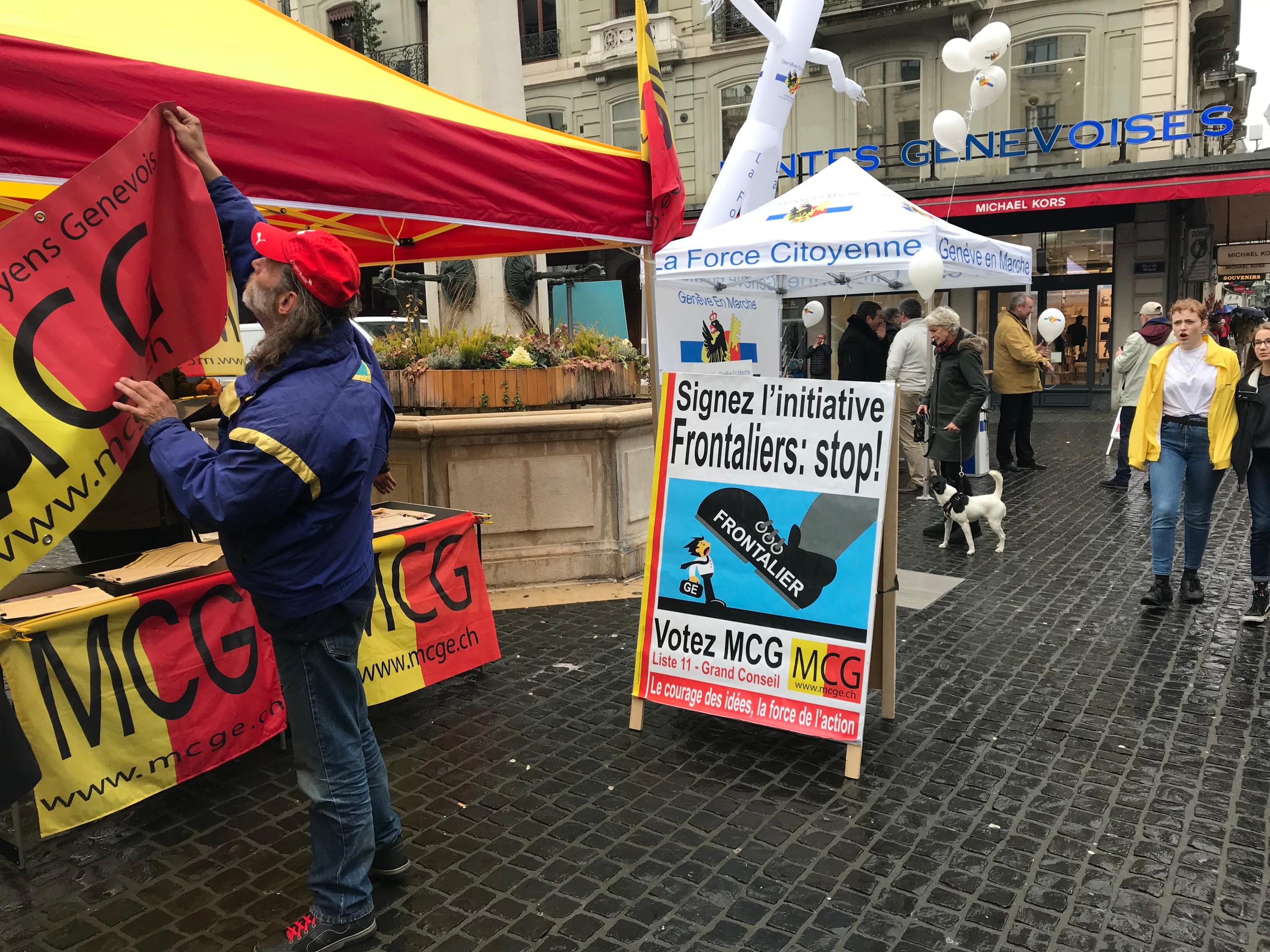 The Geneva Citizens’ Movement (Mouvement Citoyens Genevois) campaigning in Geneva