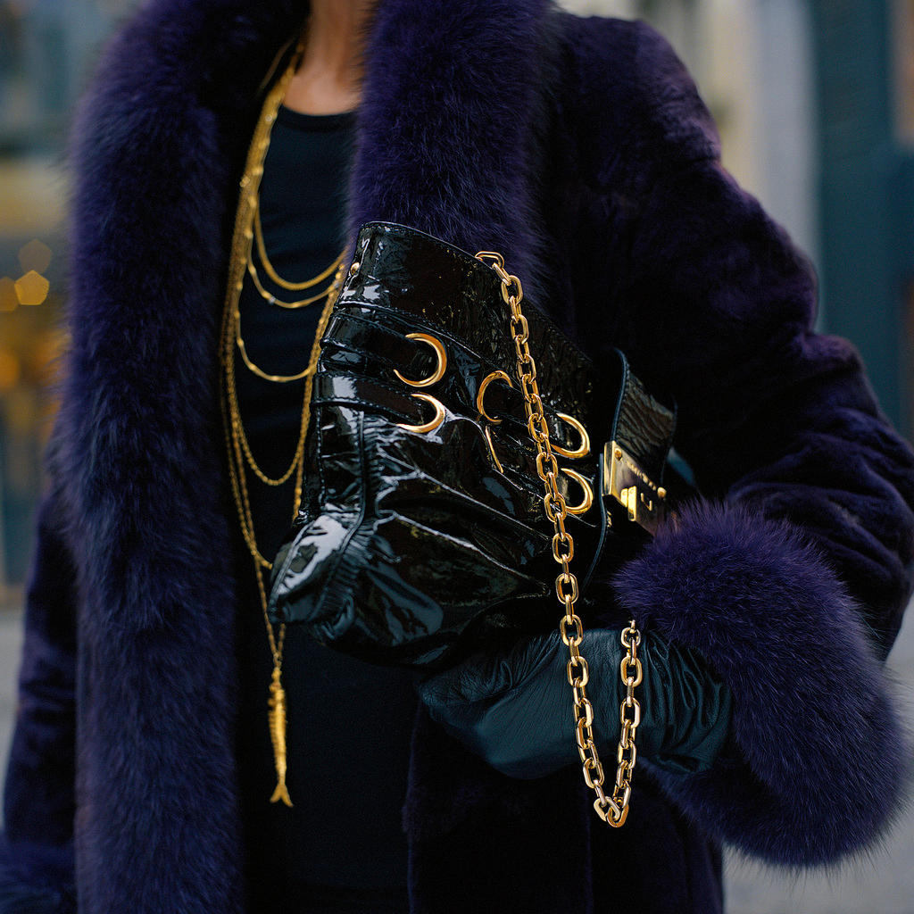 Rich woman wearing fur coat