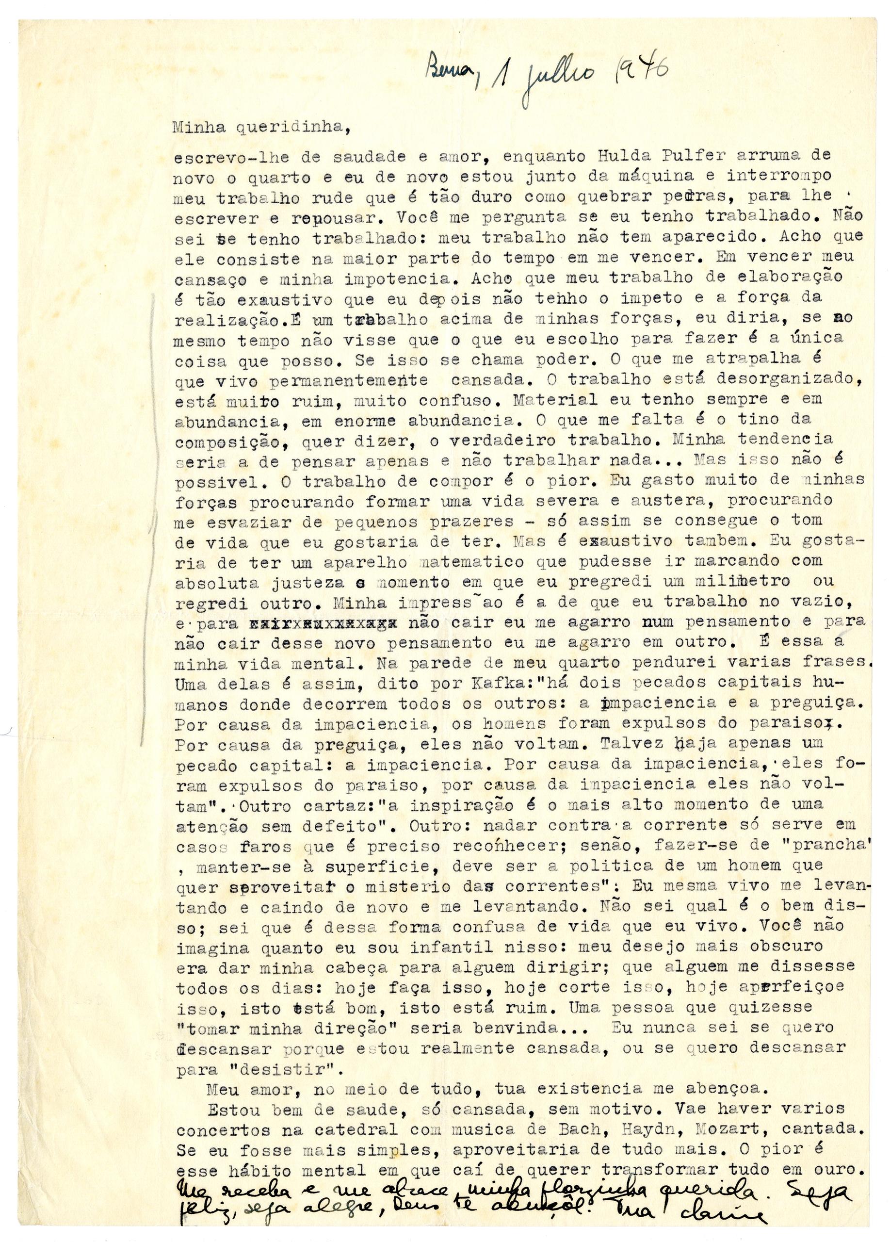 Carta de Clarice Lispector