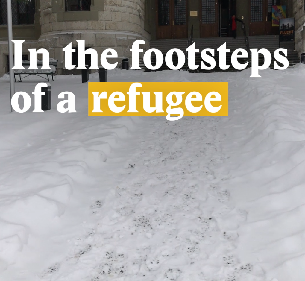 A cover image for a Nouvo video about a new exhibition about refugees in Bern.