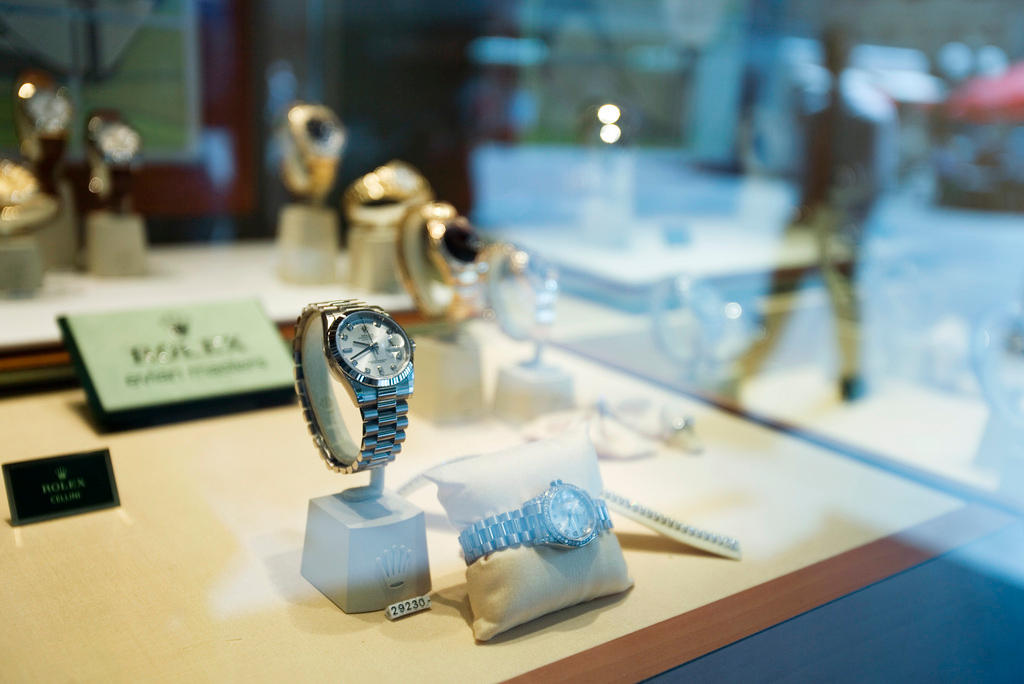 Rolex watches in a Geneva display window