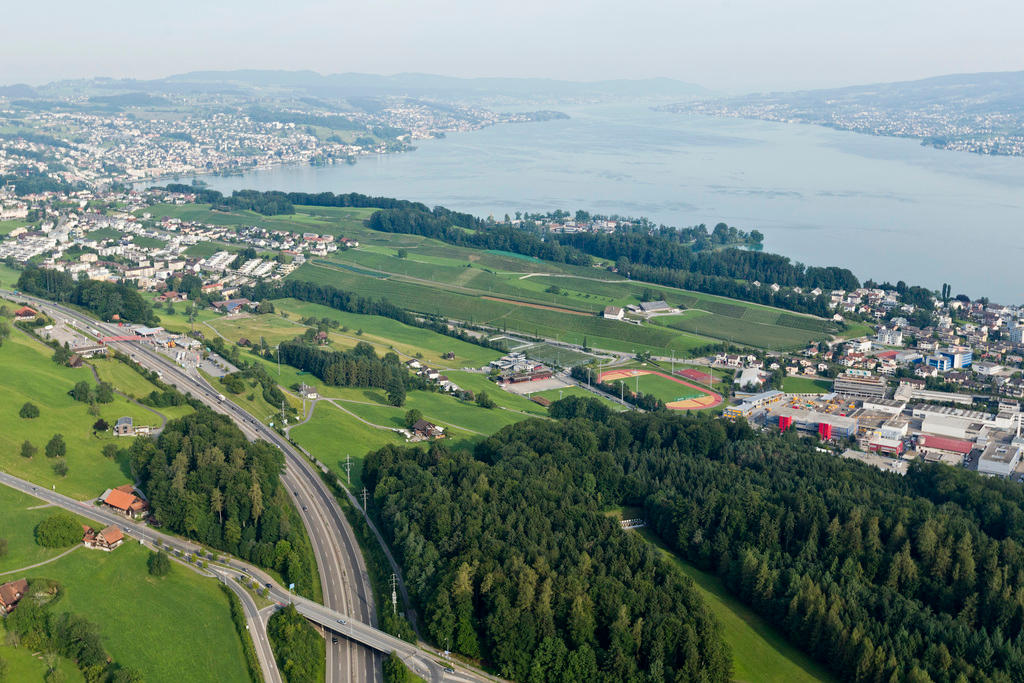 View towards Freienbach (right) and Wollerau (left) in canton Schwytz