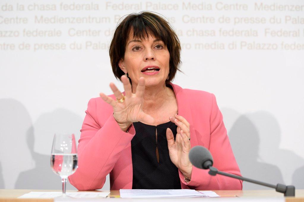 Communications Minister Leuthard addressing the media after the No Billag vote