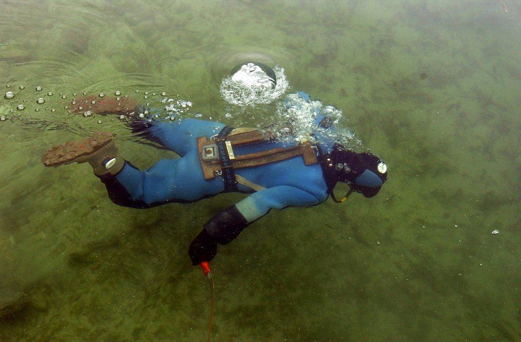 A picture of a diver in a lake