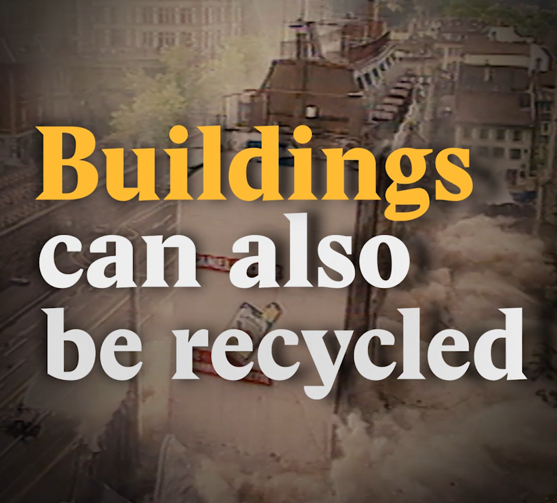 A cover image for a Nouvo video about recycling concrete.