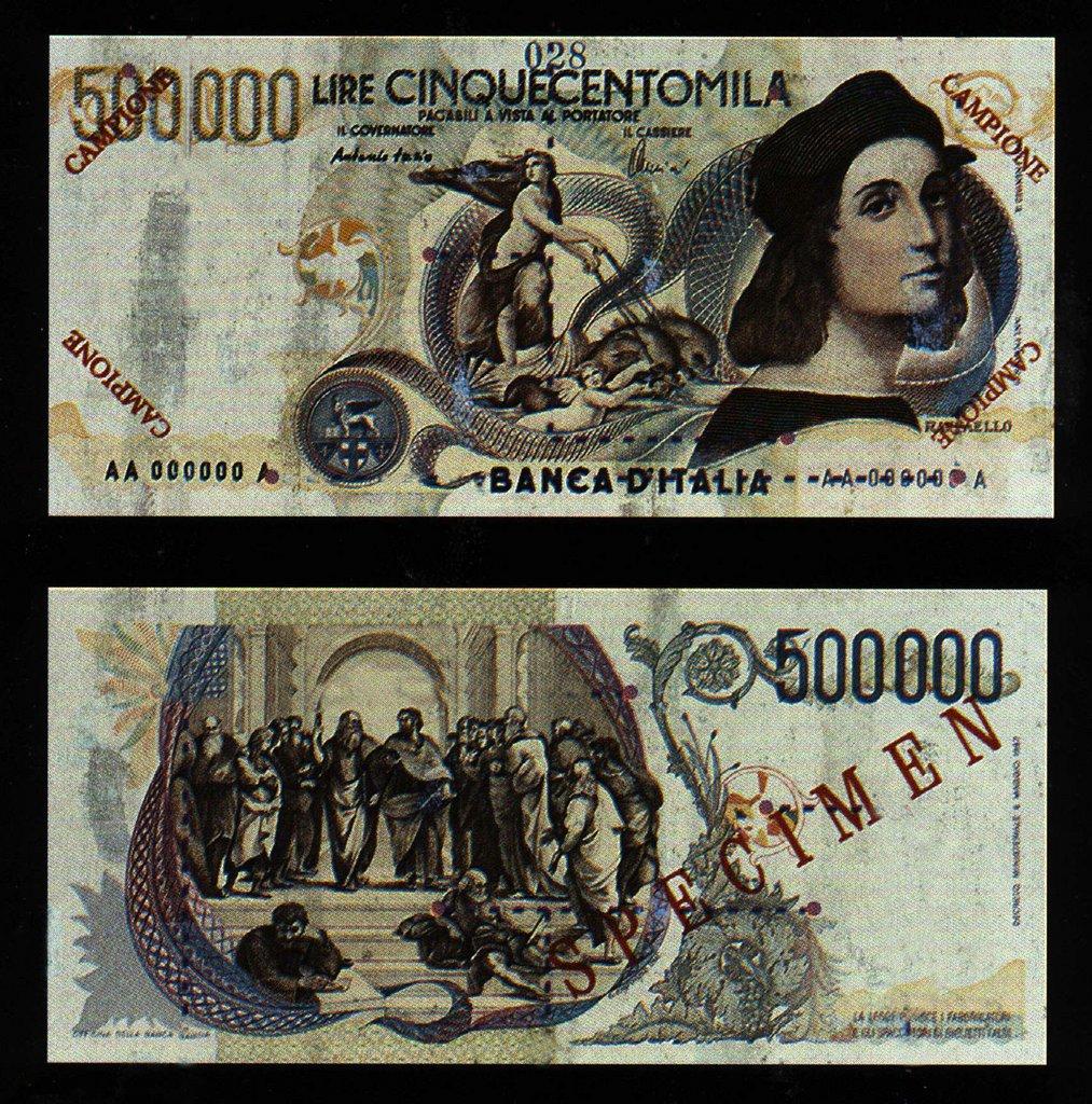 Recto di una banconota da 500 000 lire