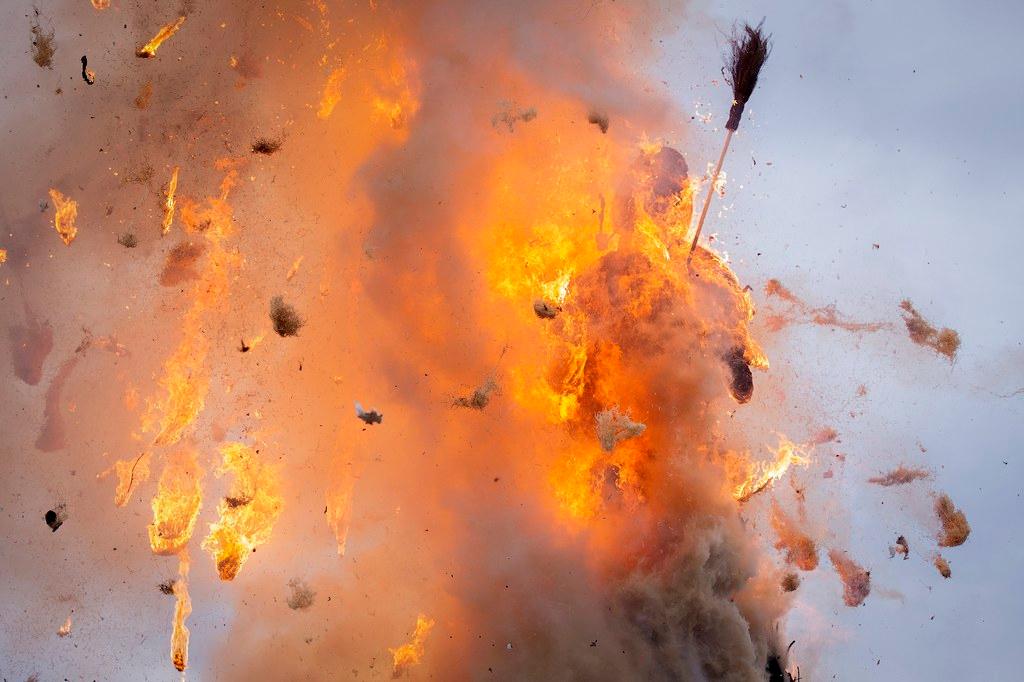 The Böögg snowman explodes into flames