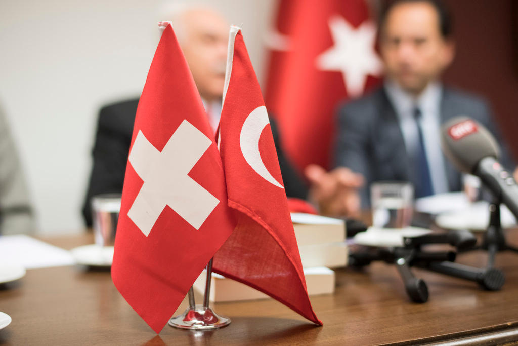 A picture of the Swiss and the Turkish flag