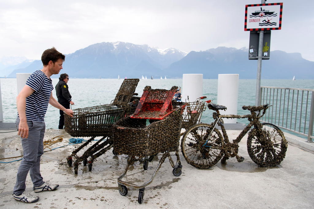 Shopping trolleys and a bicycle