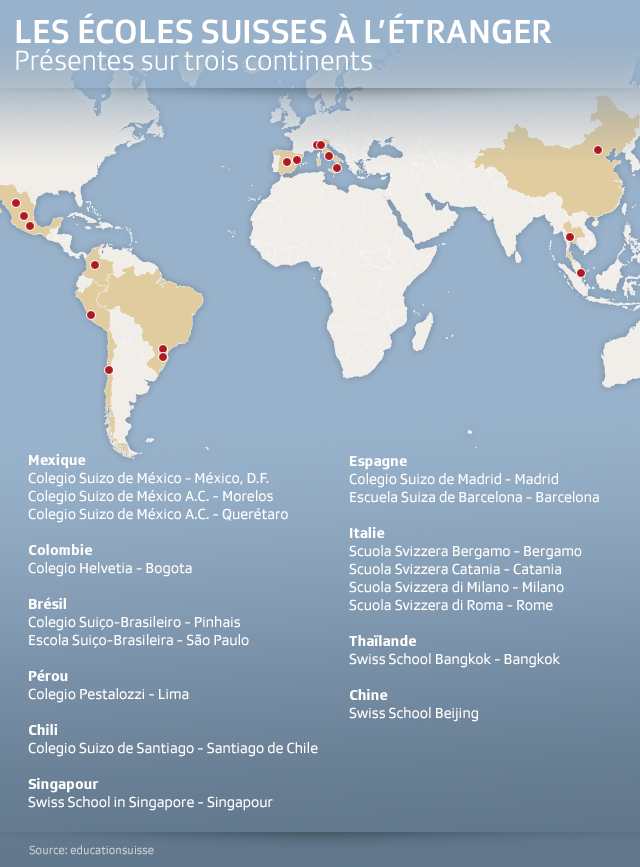 carte situant les écoles suisses à l étranger