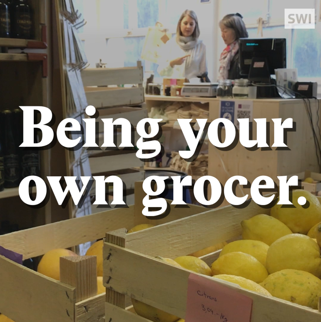 A cover image for a Nouvo video abouta food cooperative in French-speaking Switzerland.