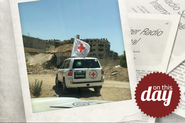 An ICRC aid convoy in Daraya, Syria, in 2016
