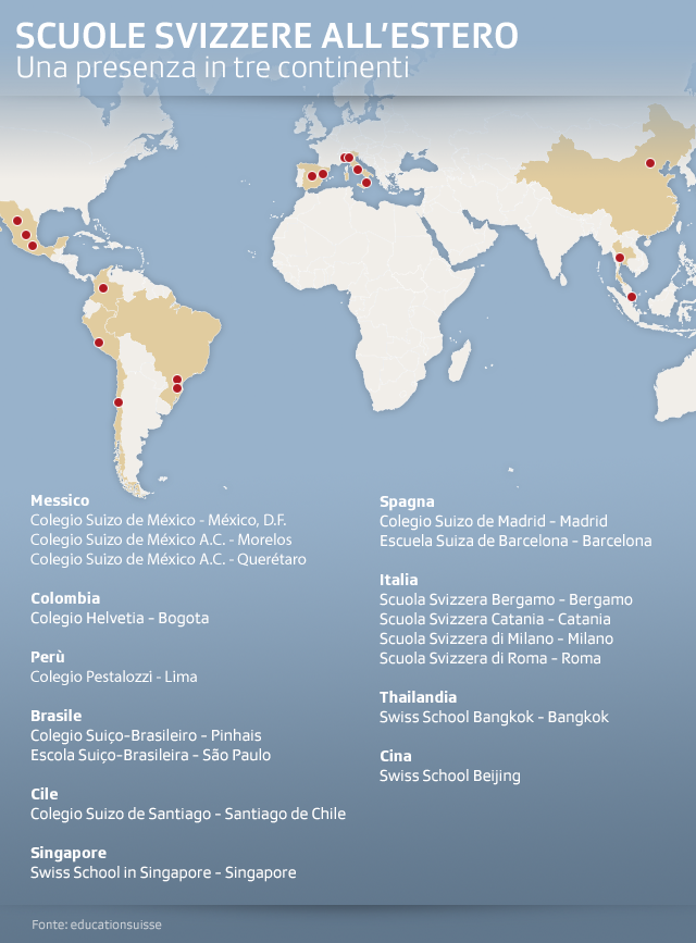 mappa che mostra dove sono le 18 scuole svizzere all estero