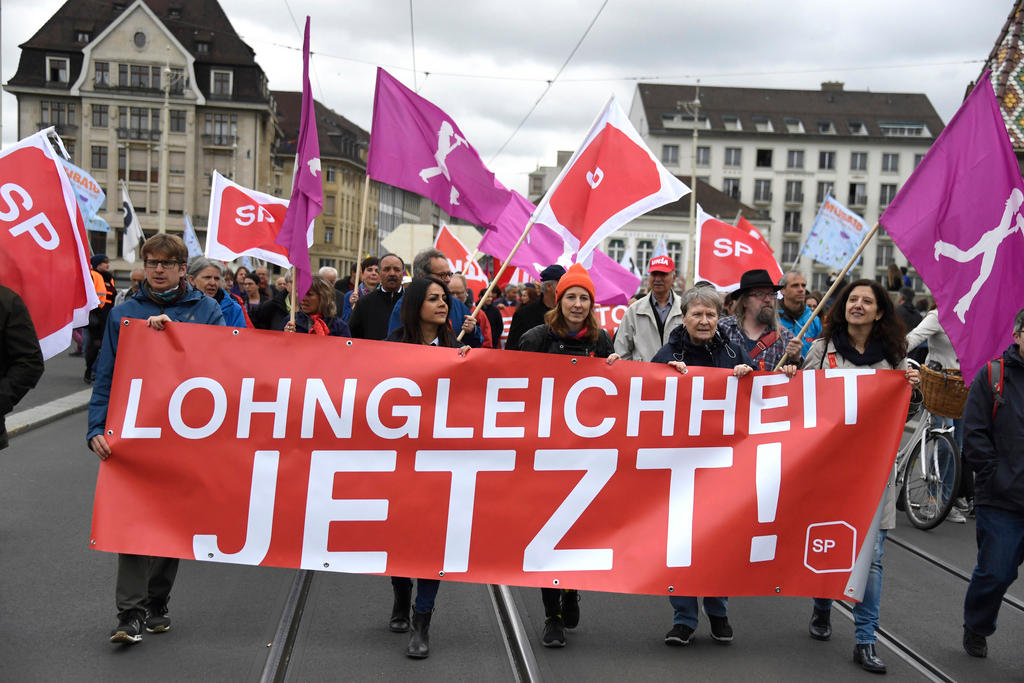 A May Day rally in the centre of Basel in northwest Switzerland on May 1, 2018