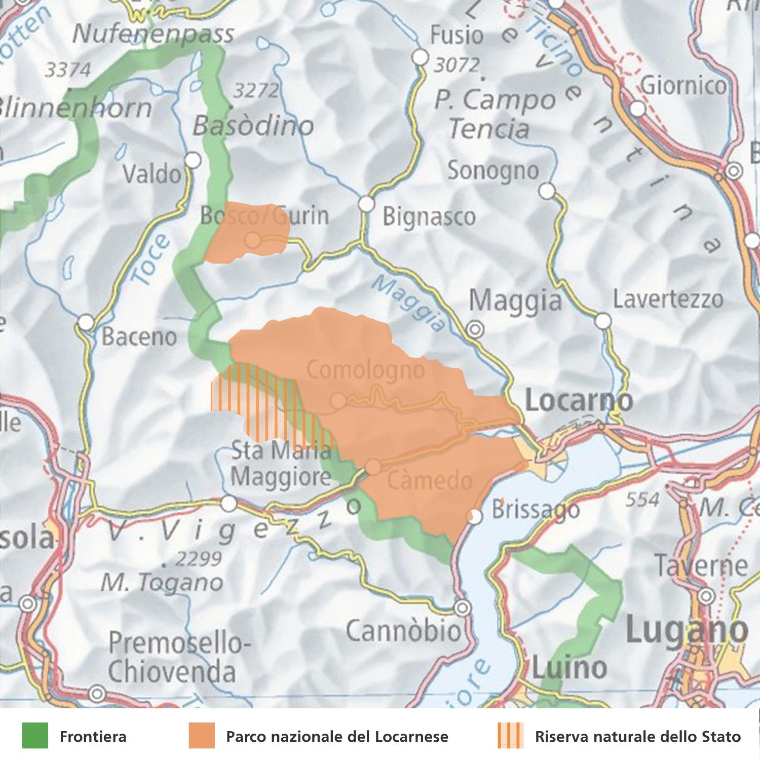 cartina con il futuro parco nazionale del locarnese