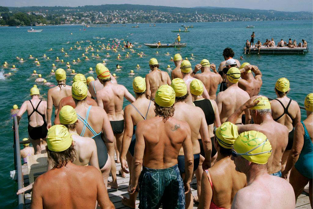 Swimmers gather for the annual Zurich lake crossing