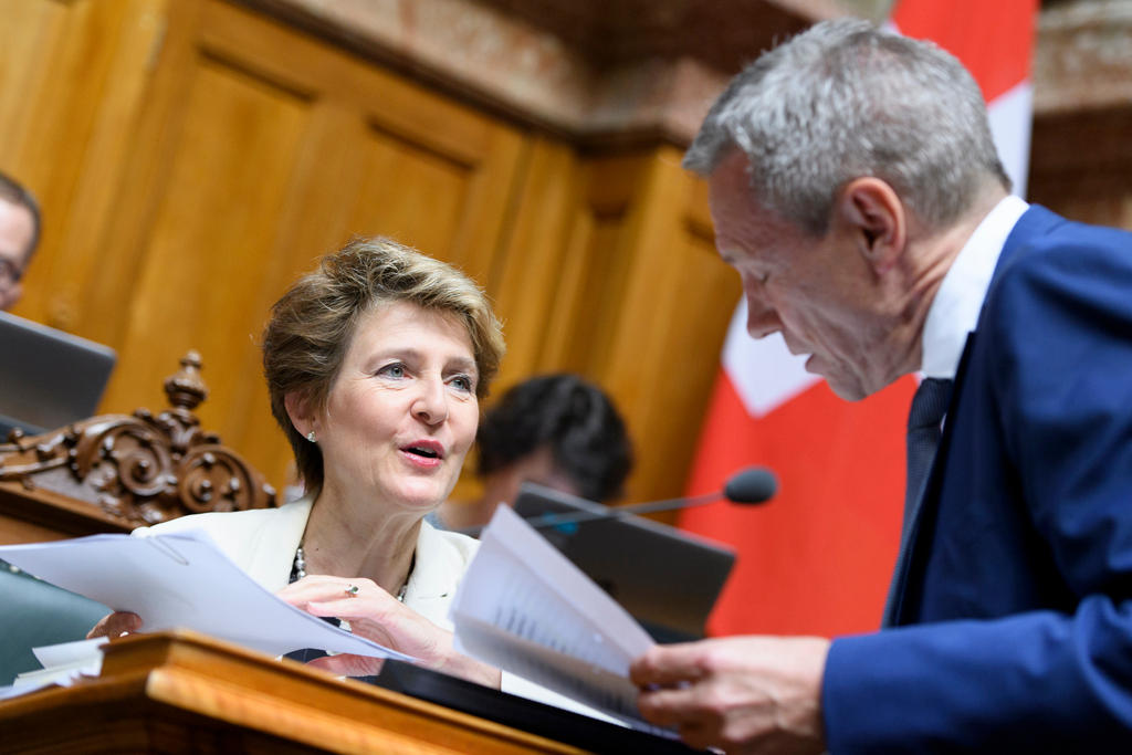 A picture of Simonetta Somaruga during the debate in parliament