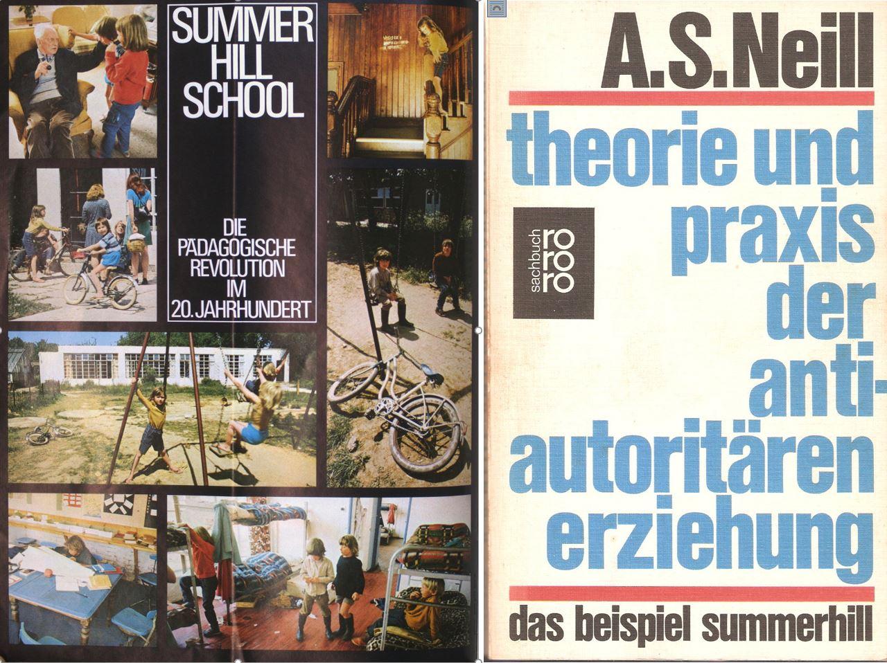 Links Reportage über Summerhill im Elternheft  WirEltern / Rechts Buchcover Theorie und Praxis der antiautoritären Erziehung