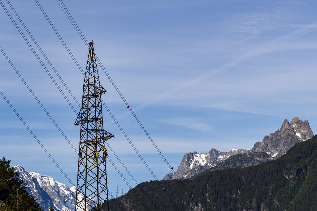 electricity pylon in Swiss mountains