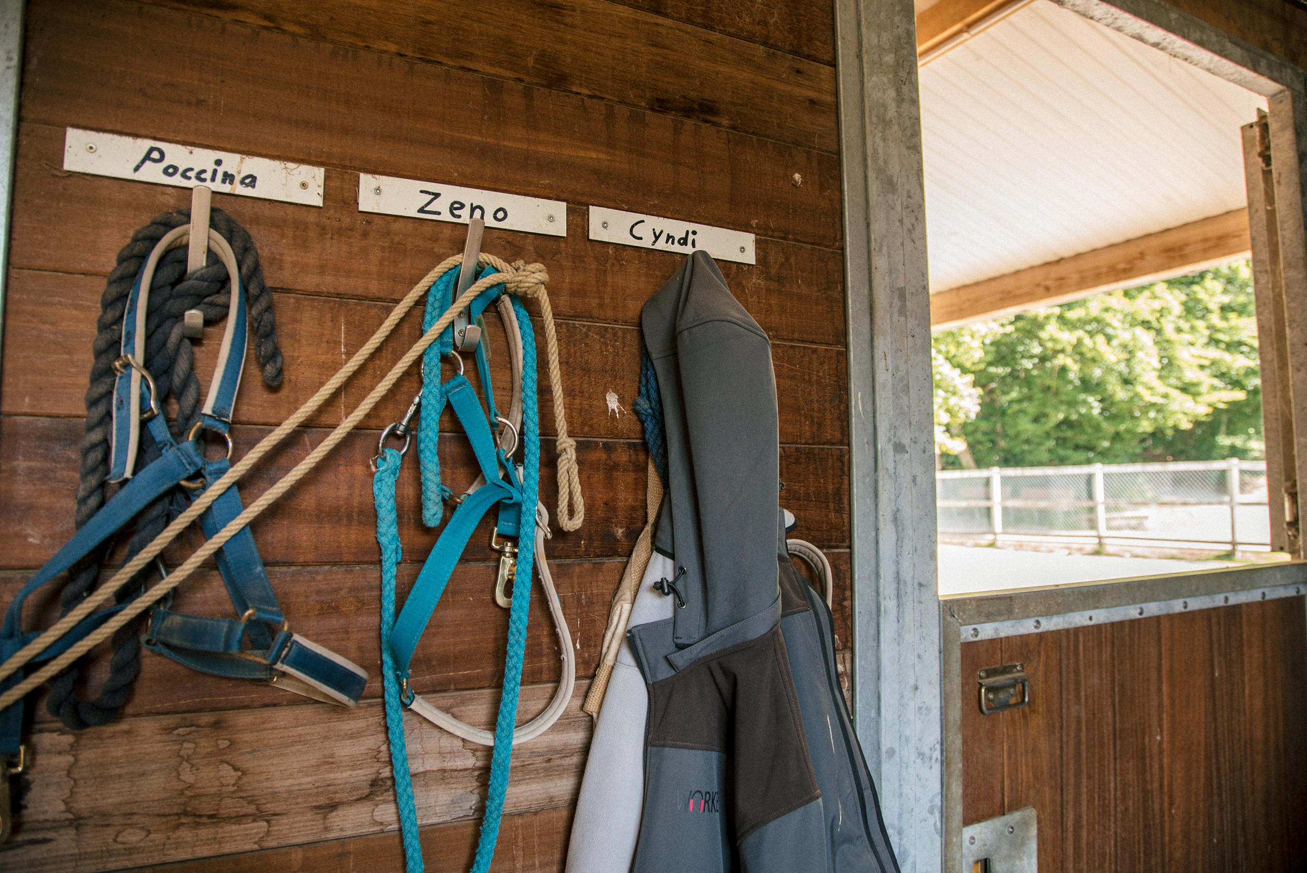 ropes and jackets on wall