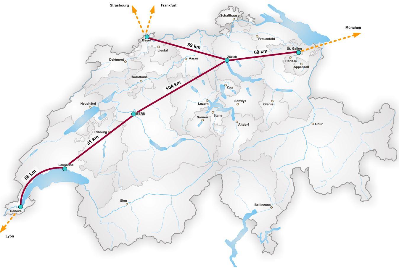 Swissmetro network, proposal 2005