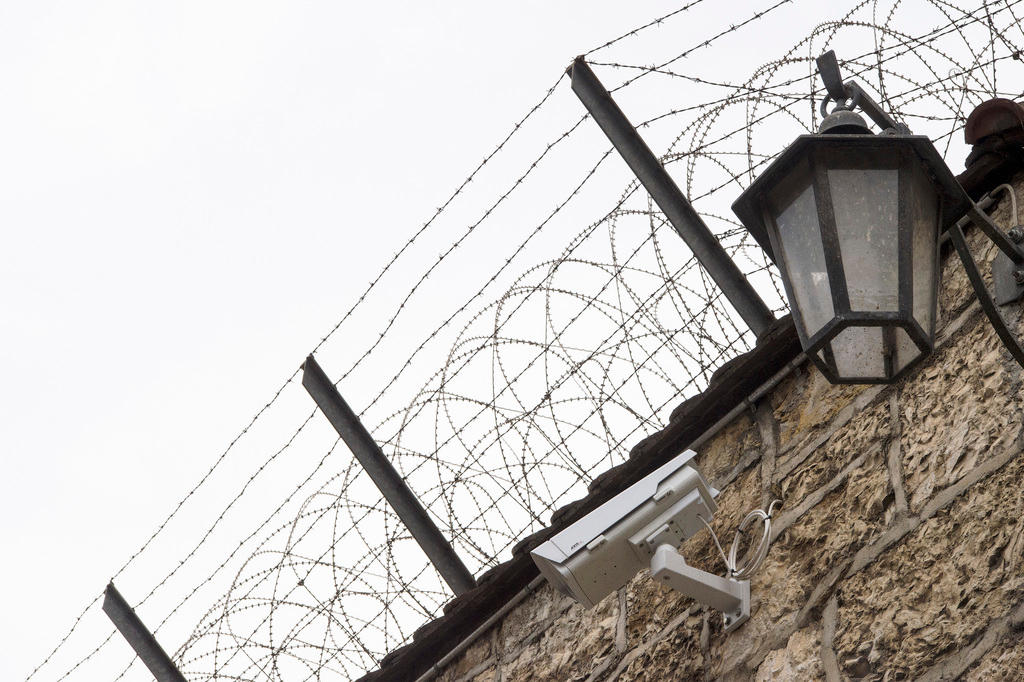 View of prison walls and barbed wire in Schaffhausen, Switzerland