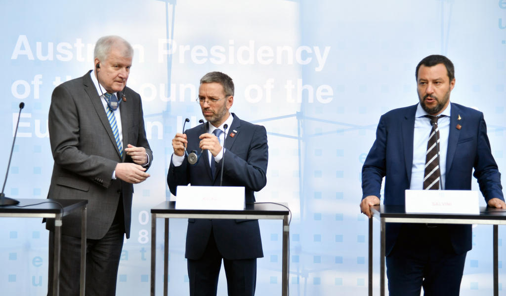 Matteo Salvini con Horst Seehofer (sinistra) e Herbert Kickl (centro) ad Innsbruck