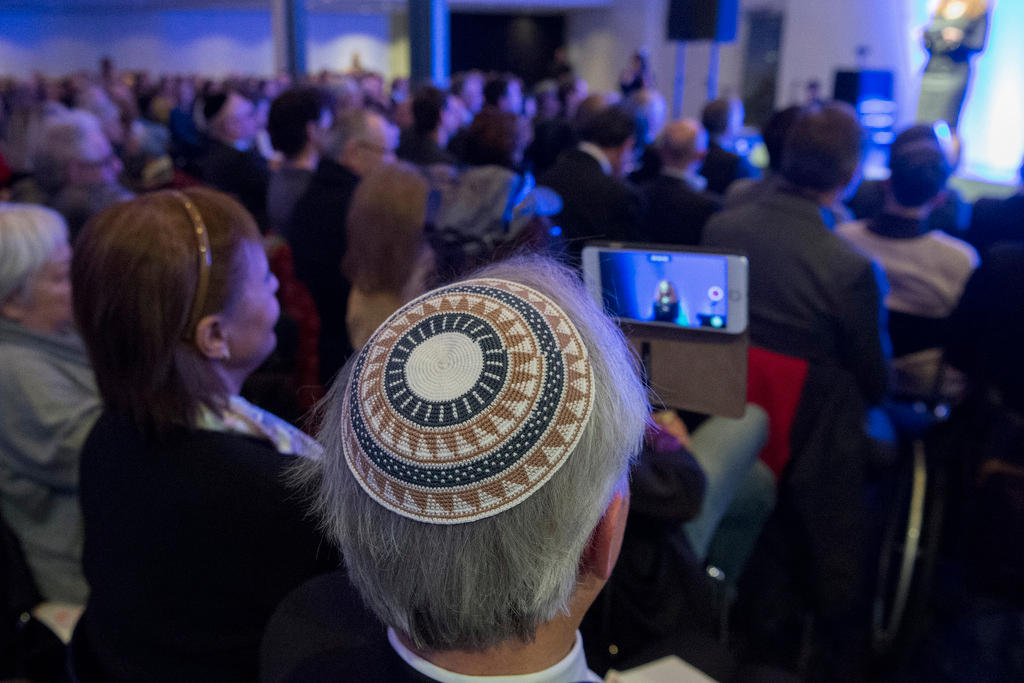 People attending a meeting by the Federation of Jewish communities in Switzerland