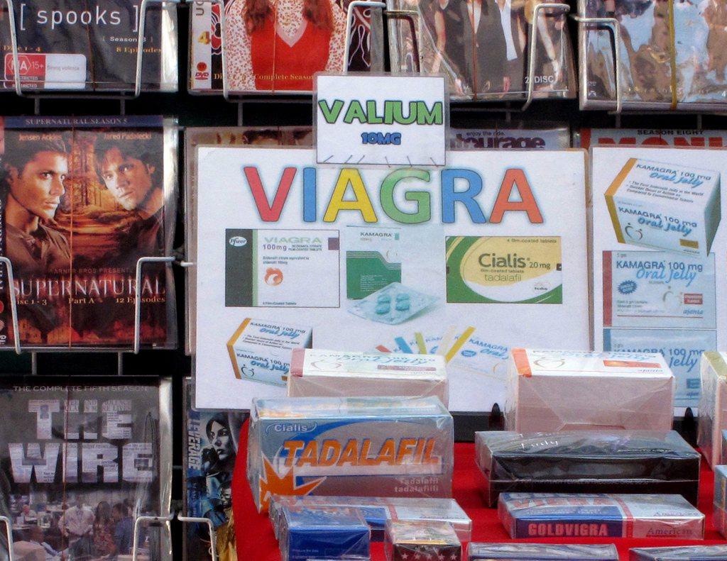 Fake medicines for sale at a market stall