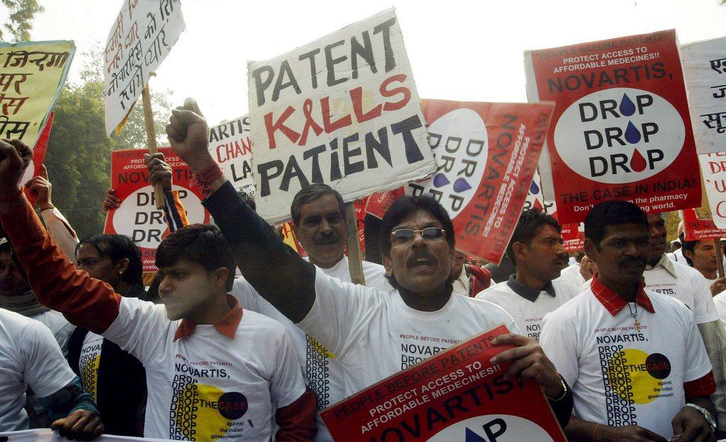 protest in India against Novartis