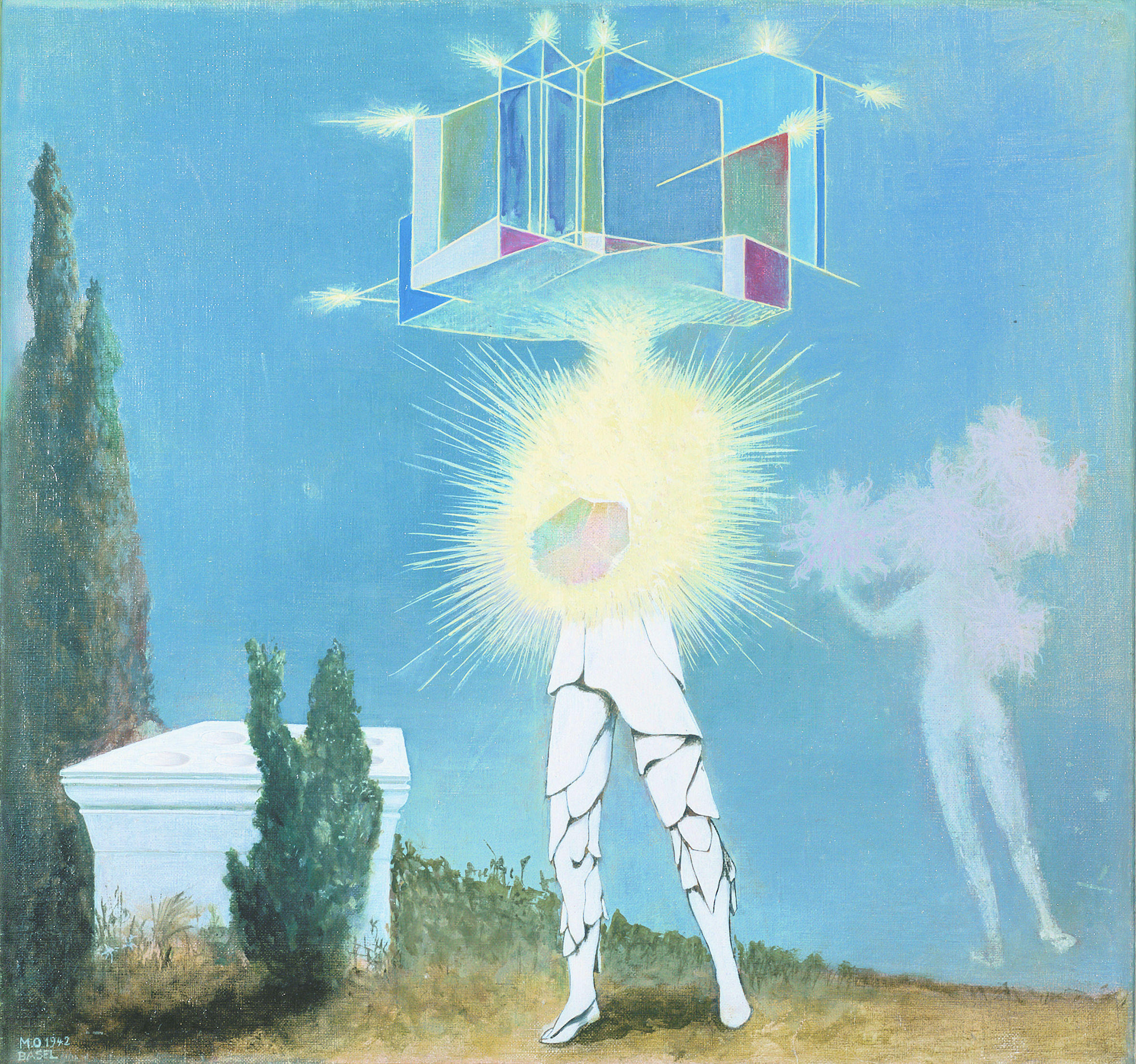 Abstraktes Bild: Person verschwindet hinter Blitz und Objekt