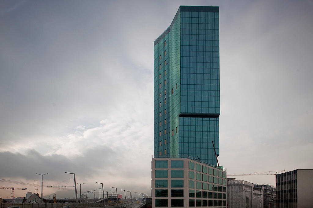 The Prime Tower office block in cloudy weather