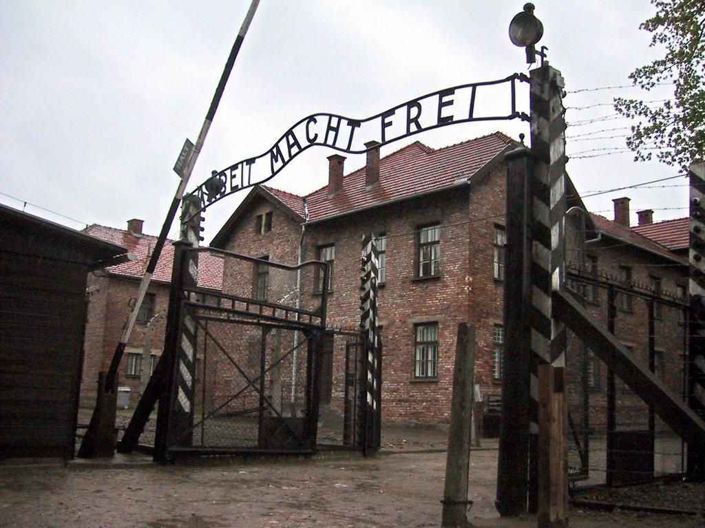 The main gate of the former Nazi concentration camp Auschwitz-Birkenau