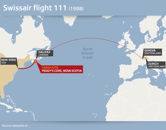 Map showing the flight route and crash site