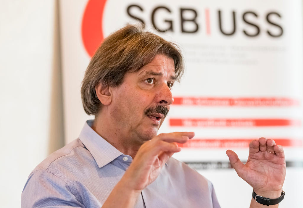 Swiss Trade Union Federation President Paul Rechsteiner at a press conference in Bern on Wednesday