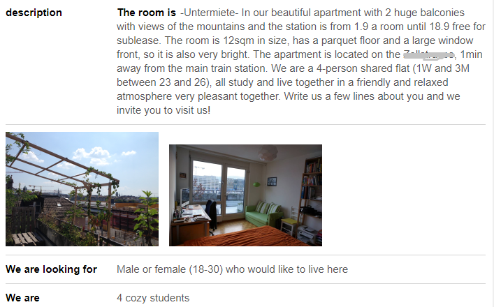 advert for room share