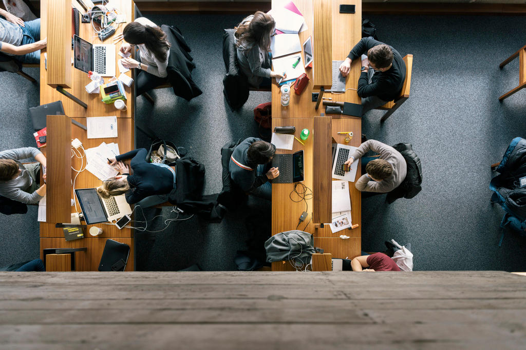 Students study in a study hall at the University of St. Gallen