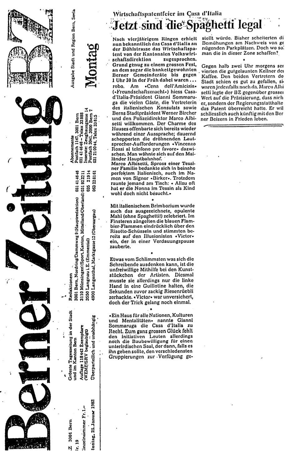 Articolo della Berner Zeitung