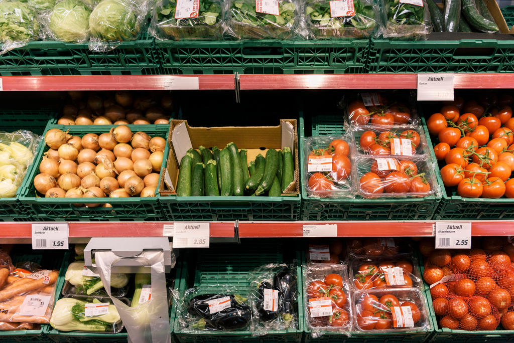 Vegetables on a shop shelf