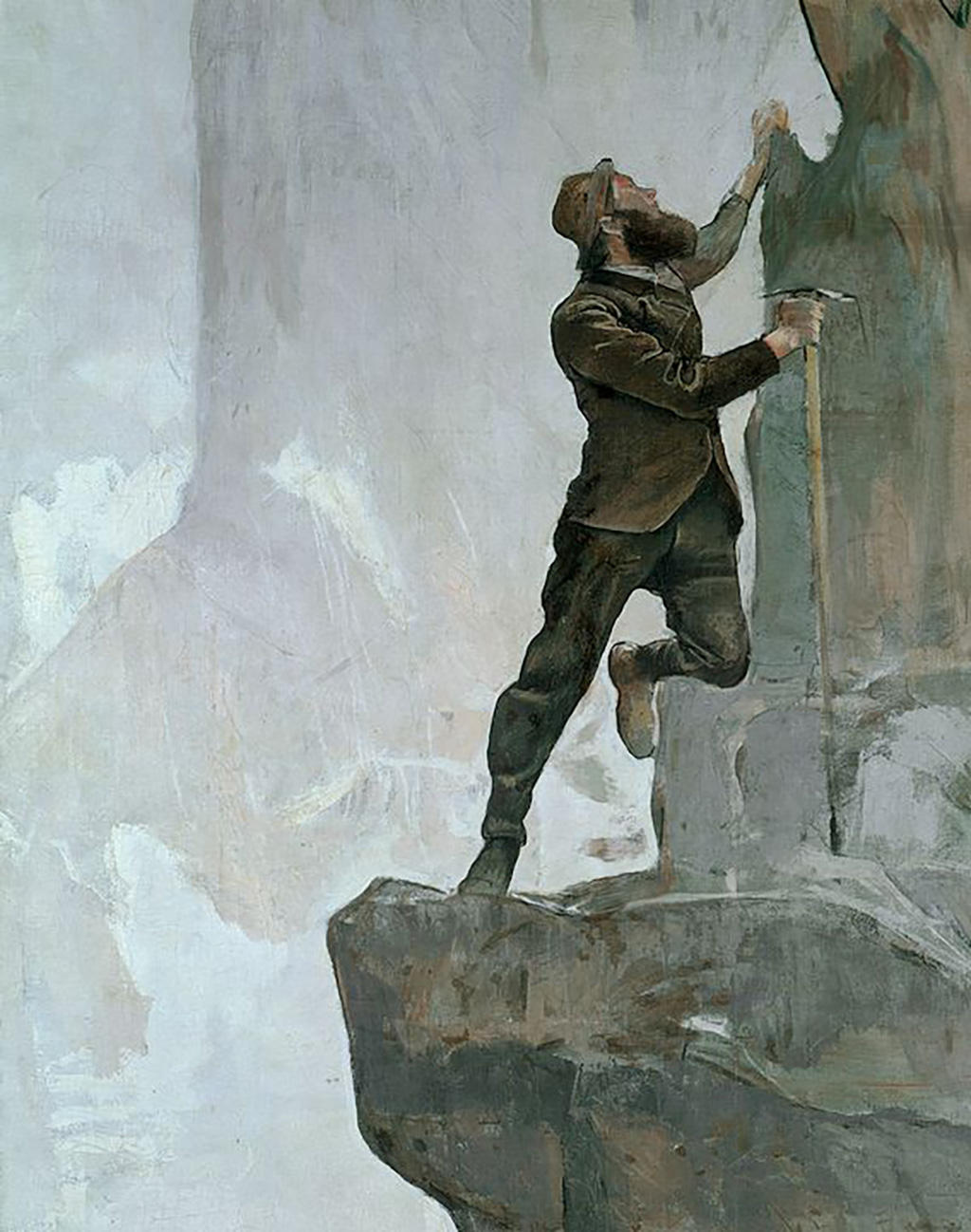 Peinture de Ferdinand Hodler: Un homme escalade une montagne