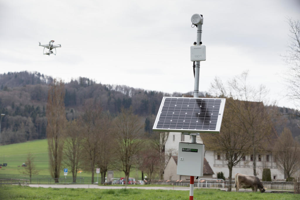 solar-powered sensor in a field