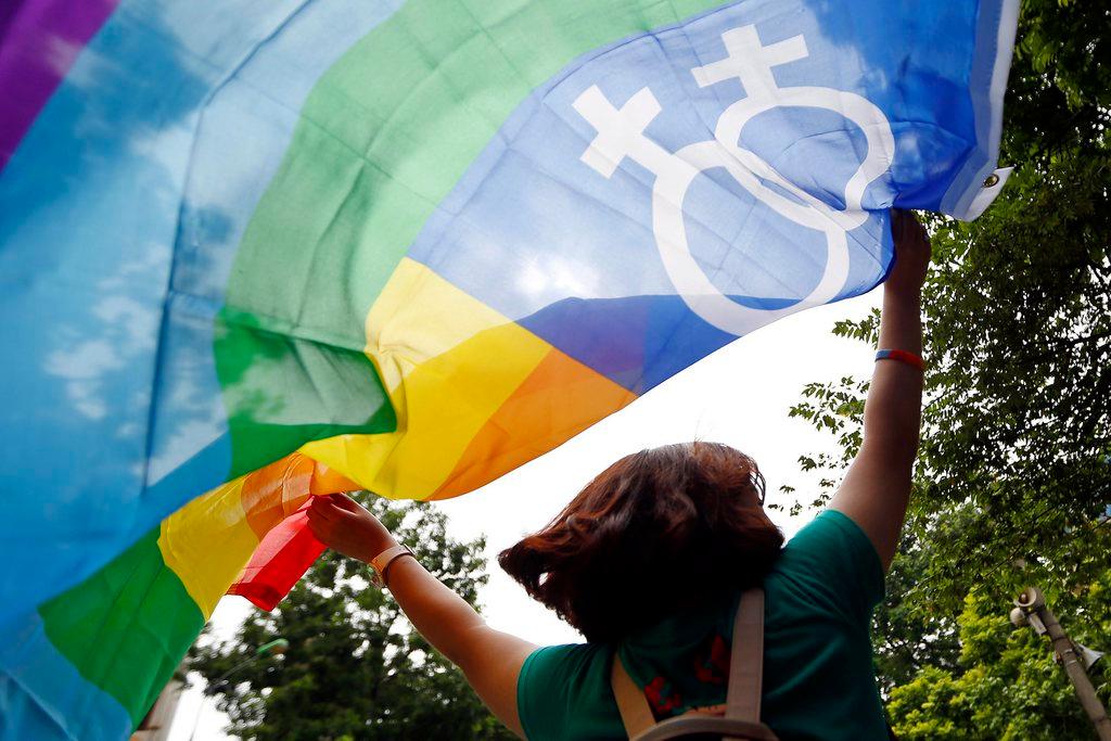 Una muchacha ondea una bandera en pro del respeto a la homosexualidad. Foto del 3 de agosto 2014 en Hanoi.