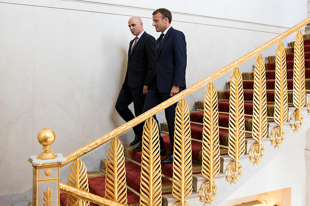 Two men on a stairway