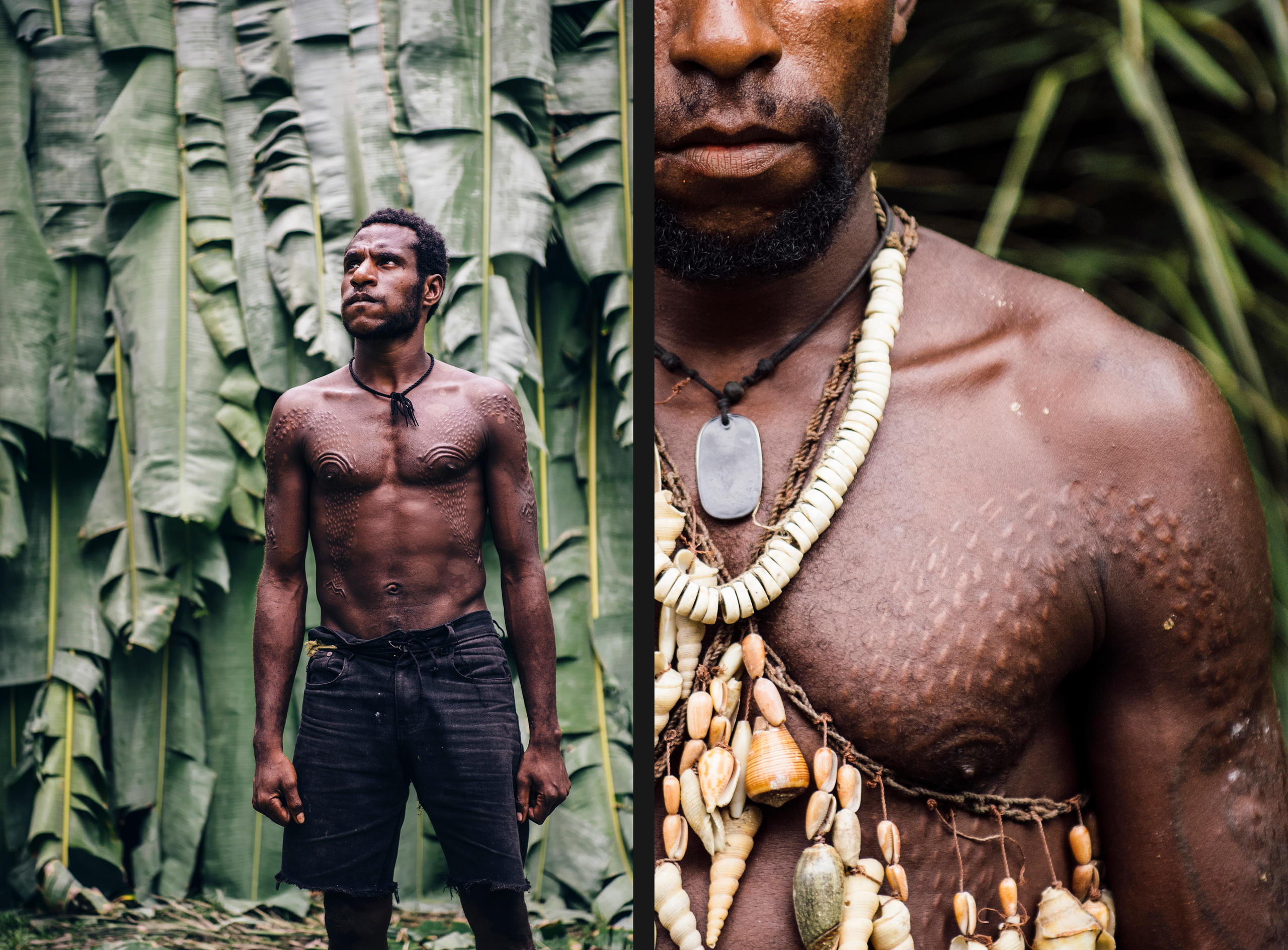 A young man posing after a crocodile ritual in Papua New Guinea