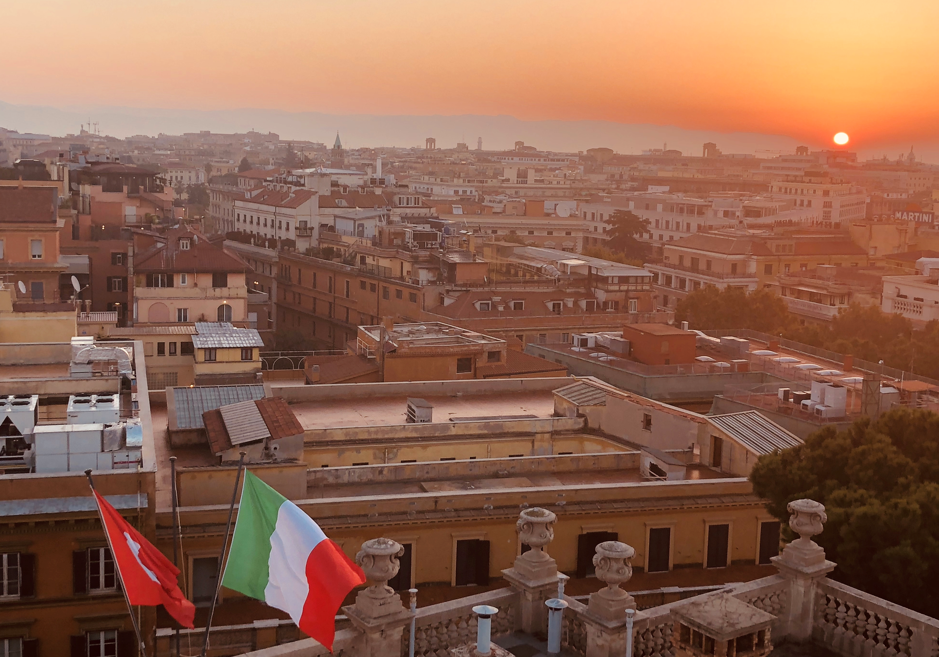 Sunset over Rome seen from behind the Swiss Institute