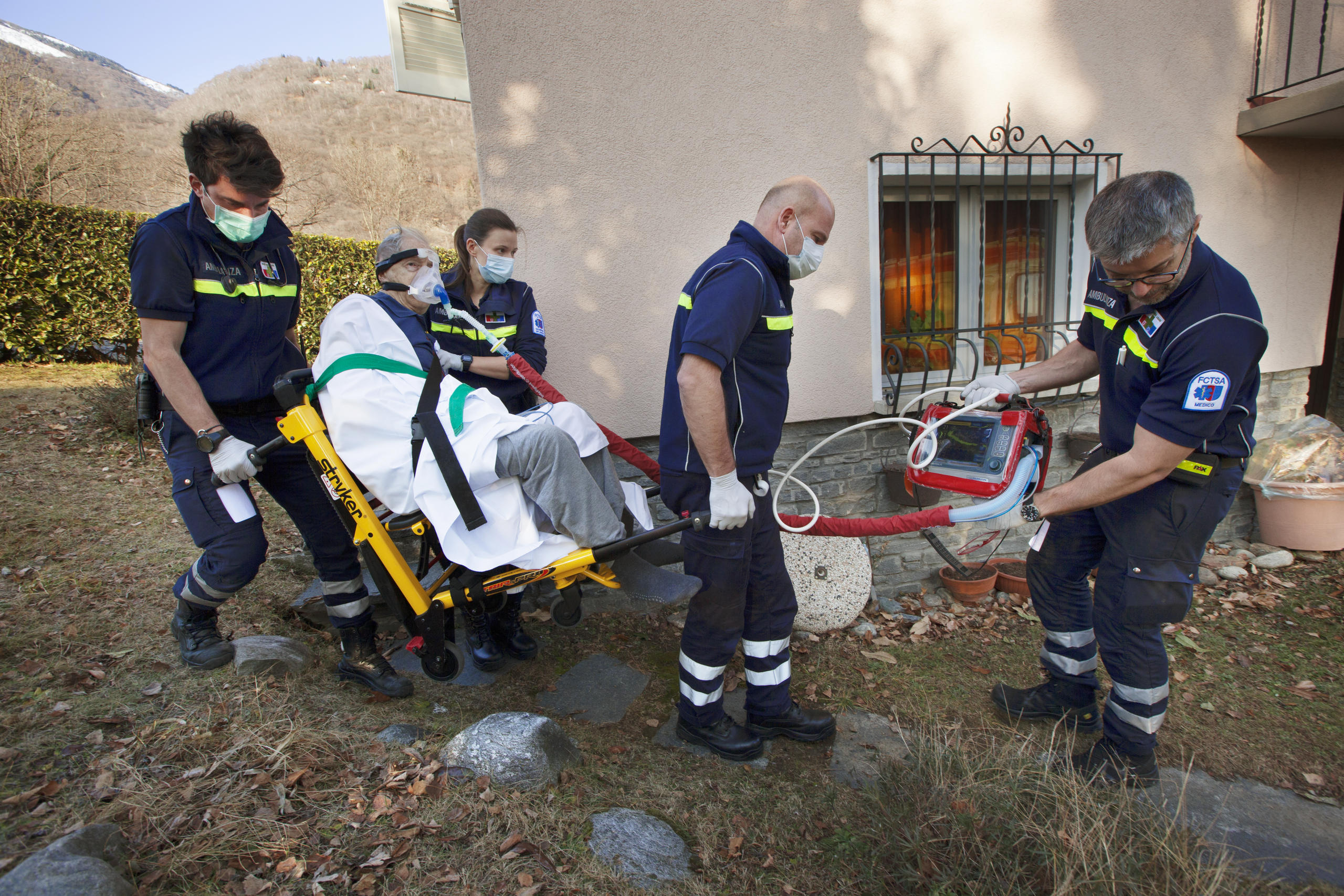 Transport of patient across garden