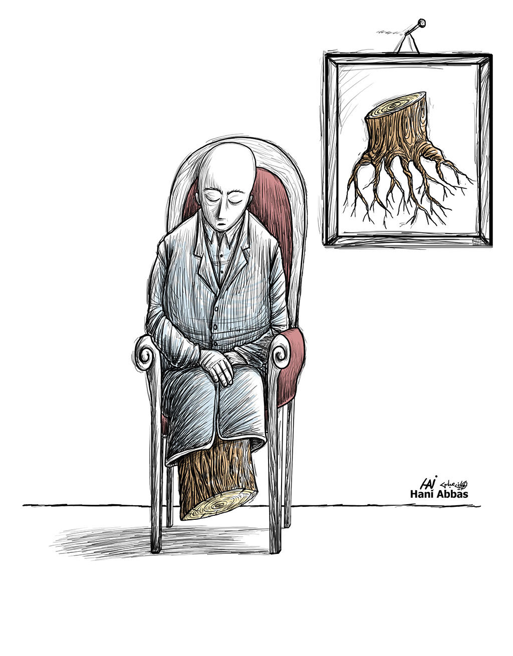 A man sits in a chair