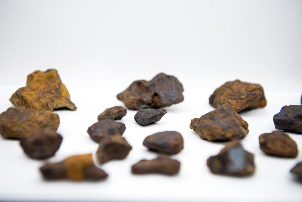 collection of meteorites in museum