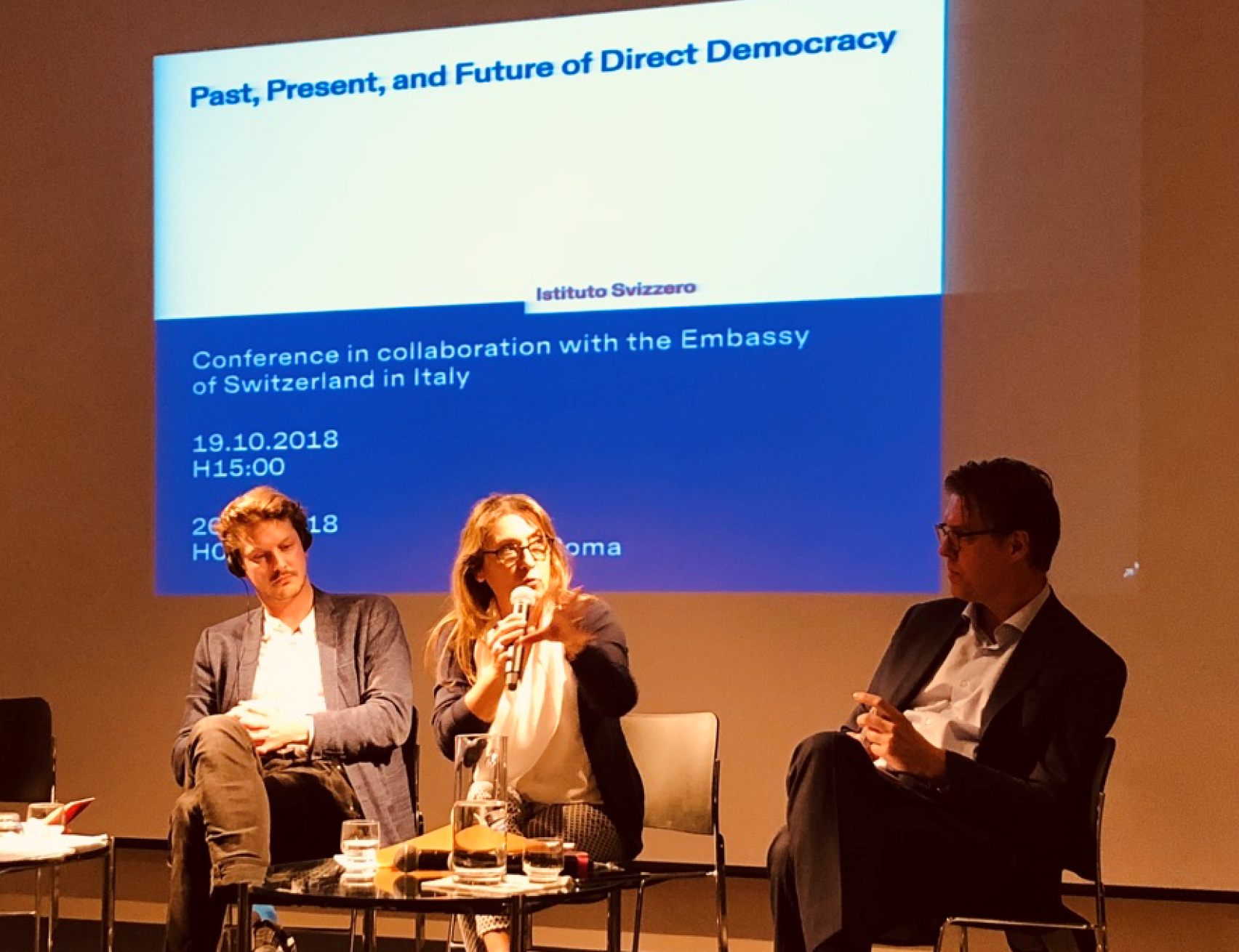 Participants in an international conference on modern democracy at the Swiss institute in Rome