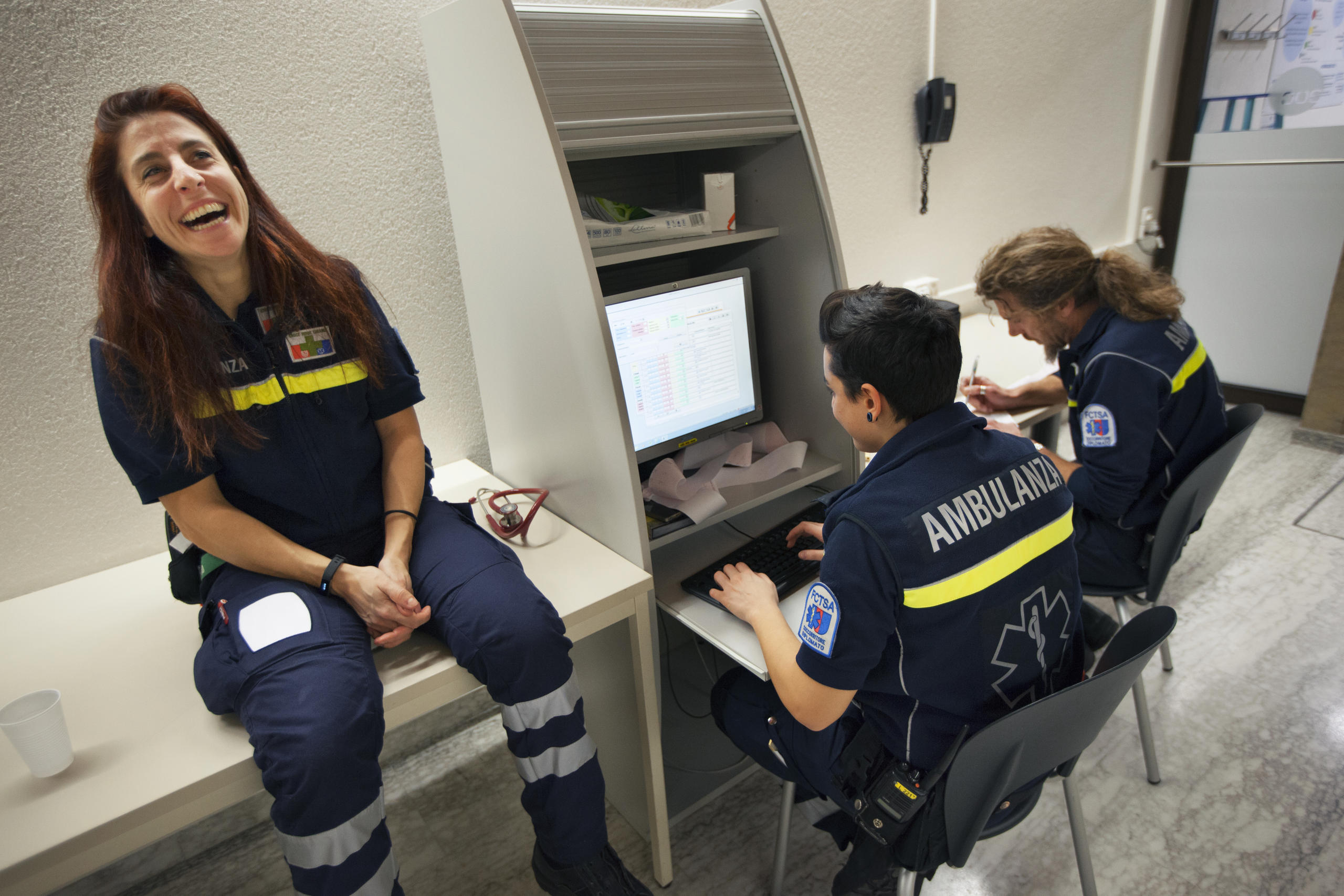 Laughing and doinng admin work